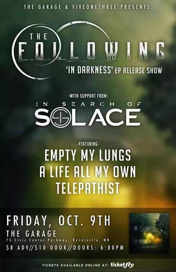 pfftwentz's tweet photo. Come hang with us and some awesome bands Oct. 9th. This one isn't 18+ ;)
@TheFollowingMN @EmptyMyLungs @ISOSband_ 💓 http://t.co/jCDJFTyXfH