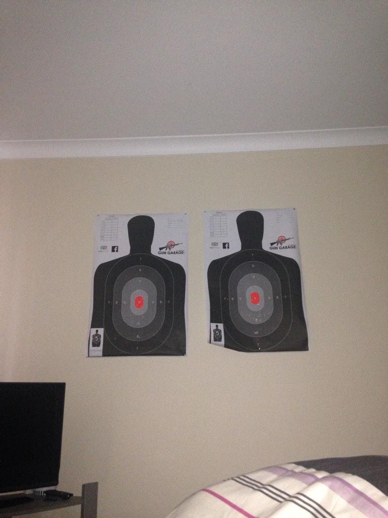 Most newlyweds have wedding pics in their bedroom, me and <a href="/stellachamp04/">James Saunders</a> have <a href="/GunGarageLV/">Gun Garage</a> targets 😂