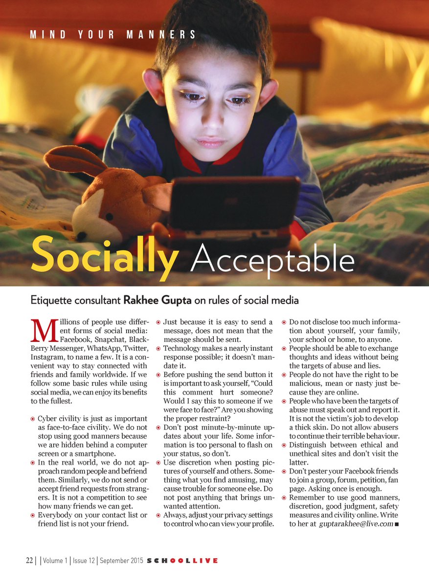Rules for Social Media by Etiquette Consultant #RakheeGupta #MindYourManners #SchoolLIVE
