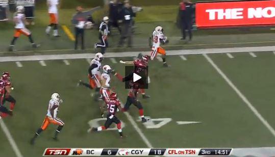 CFL's tweet photo. MUST WATCH: @crainey3 goes 103 yards for the MAJOR 🎥 ➡ http://t.co/18LpqHXXK0 #CFL http://t.co/QvpTz55DjB