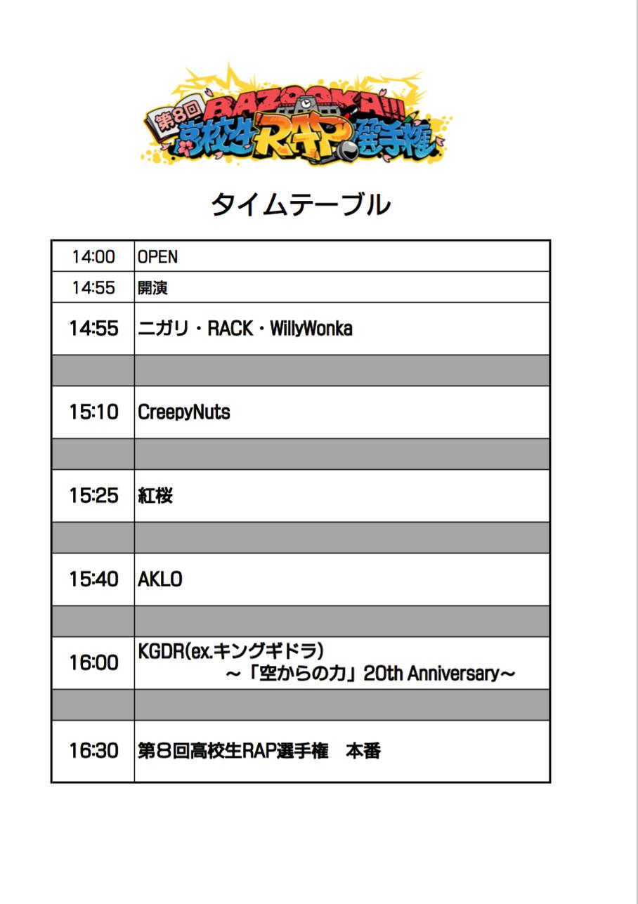 Bazooka 第8回高校生rap選手権 堂島リバーフォーラム Open中 そして 今日のタイムテーブルを公開 14時55分開演 スカパー 高校生ラップ選手権 Http T Co Esyd4u1xmz Twitter