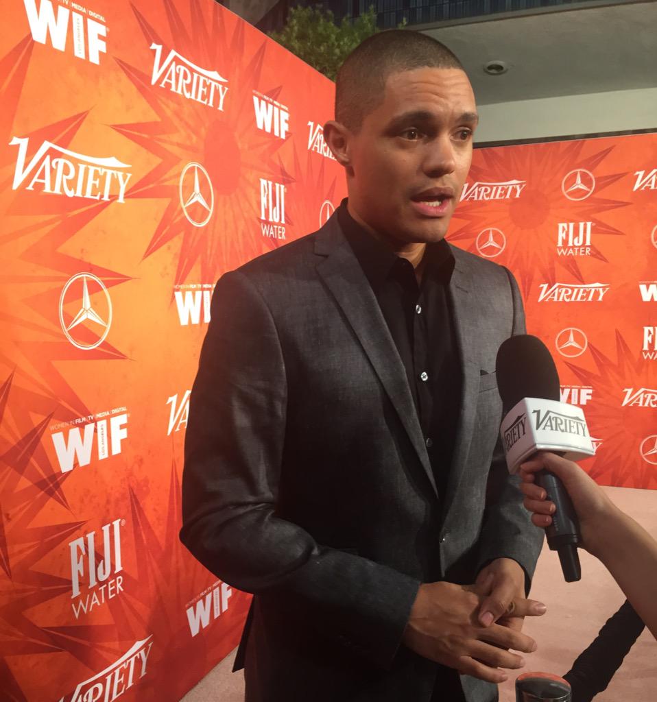 Trevor Noah compares his impending #DailyShow debut to skydiving at Variety and Women in Film's #Emmys party