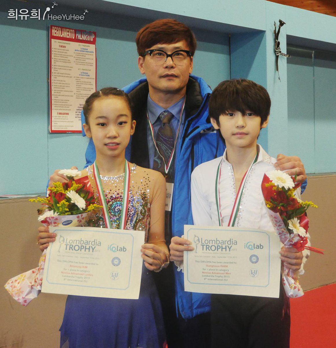 heeyuhee's tweet image. 김보영 &amp;amp; 박성훈 선수 시상식 후 기념사진. 류종현 코치님과도 같이 찰칵  Bo Young KIM &amp;amp; Sung Hoon PARK #LombardiaTrophy #AdvancedNovice #Winners