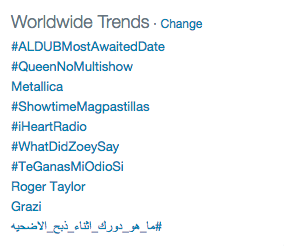 gmanetwork's tweet photo. Now Trending on top spot worldwide:
#ALDUBMostAwaitedDate 

@EatBulaga @aldenrichards02 @mainedcm http://t.co/p2E75NzLdq