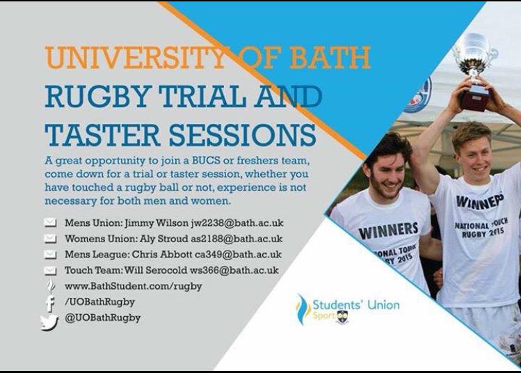 UBathWRFC's tweet photo. Come down to our taster sessions. No experience needed! #giverugbyatry #womensrugby @UniofBath @BathStudent http://t.co/au0MqKi0Ly