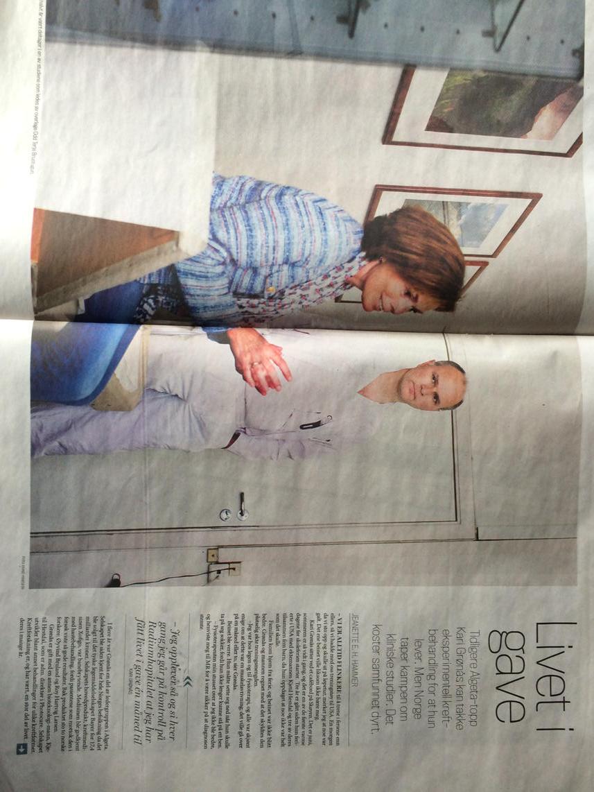 Jeg var heldig som ble med i en klinisk studie, sier Kari Grønås i <a href="/finansavisen/">Finansavisen</a> i dag. <a href="/Inven2as/">Inven2as</a> @helsesorost