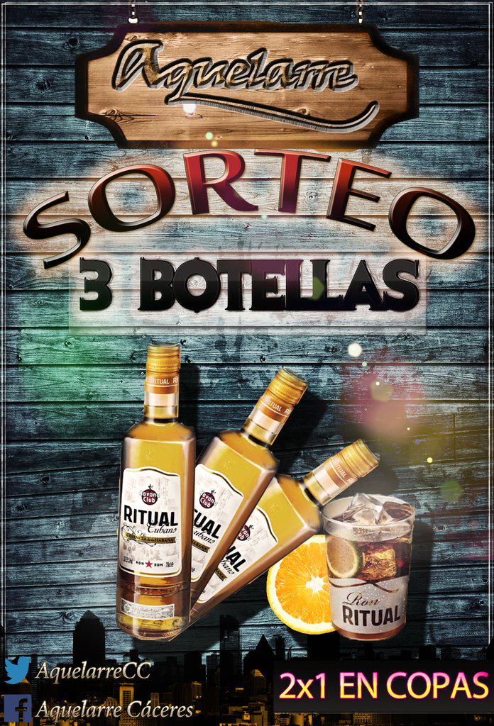 AquelarreCC's tweet photo. Está noche hay que darlo todo!! SORTEAMOS 3 botellas de #RonRitual!! Haz Retweet para participar!! http://t.co/Na9SpIhVxk