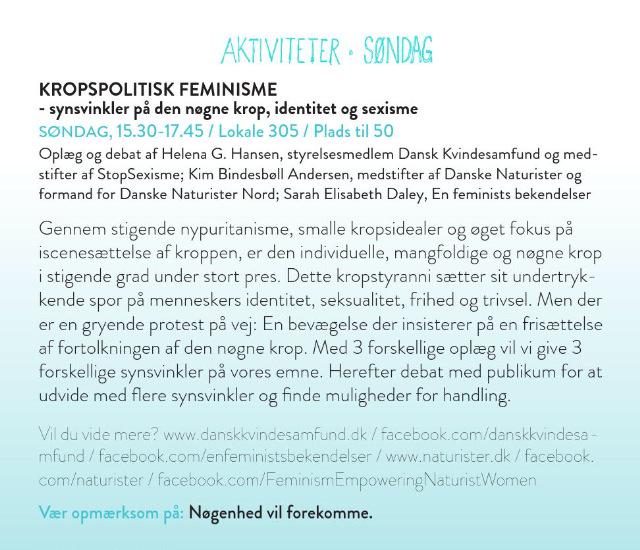 Kvindesamfund's tweet photo. Så er #flabfestival i gang!
I morgen holder vores styrelsesmedlem foredrag om #StopSexisme, #krop og #freethenippple http://t.co/F8a23FS5Or