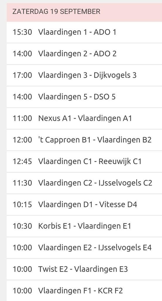 KVVlaardingen's tweet photo. Het programma voor vandaag. Succes allemaal en haal die punten binnen! http://t.co/DK0obs16S8