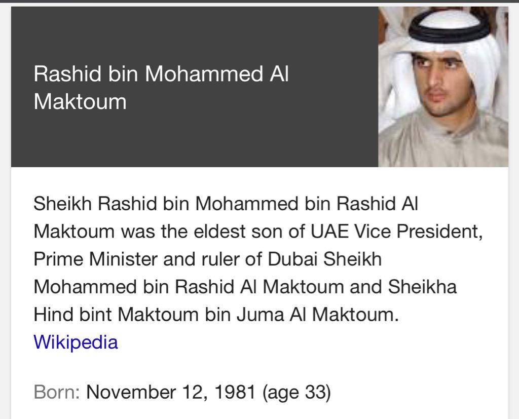 AbdirahimS's tweet photo. Trending:
 #الشيخ_راشد_بن_محمد_في_ذمه_الله
Eldest son of Dubai ruler dies after a heart attack http://t.co/GgHIrlCpEF http://t.co/EPDrzaUgAu