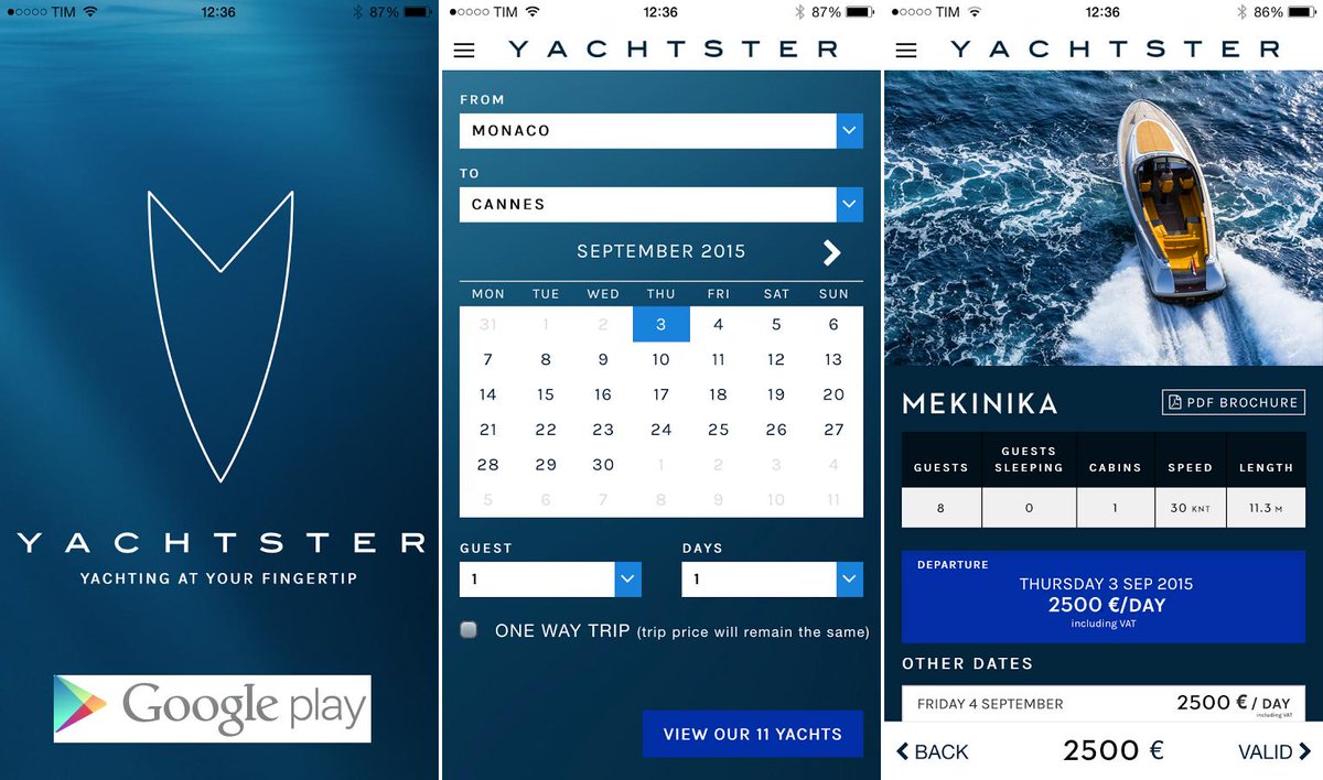 Yachtster Apps on Google Play
Download it here: bit.ly/1KodQku
Book a yacht in 3 clicks
#yacht #yachting