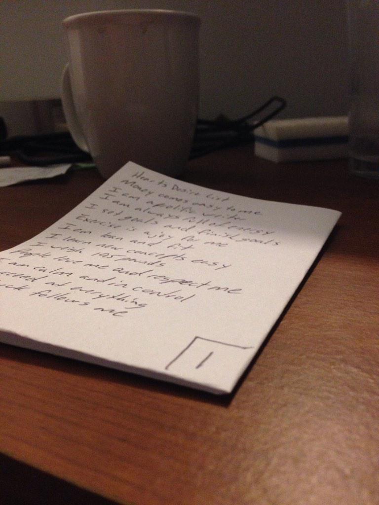 martin_ucf's tweet photo. Just finished my hearts desire affirmation list for #publishabook workshop @gerryrobert @briannieves http://t.co/mQnWMQsAOG