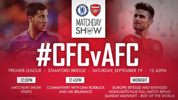 Arsenal's tweet photo. Our Matchday Show is now underway. Tune in for all the news, views and build-up to #CFCvAFC: http://t.co/BEZ8Frl7nf http://t.co/DFMuiUKU78