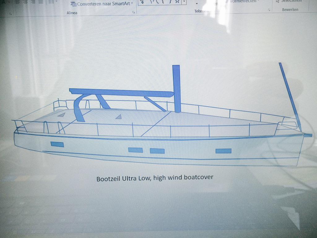 Bootzeil's tweet image. De ontwikkeling van de lang verwachte 'ultra low' high wind boatcover is vrijwel klaar! Zie impressie