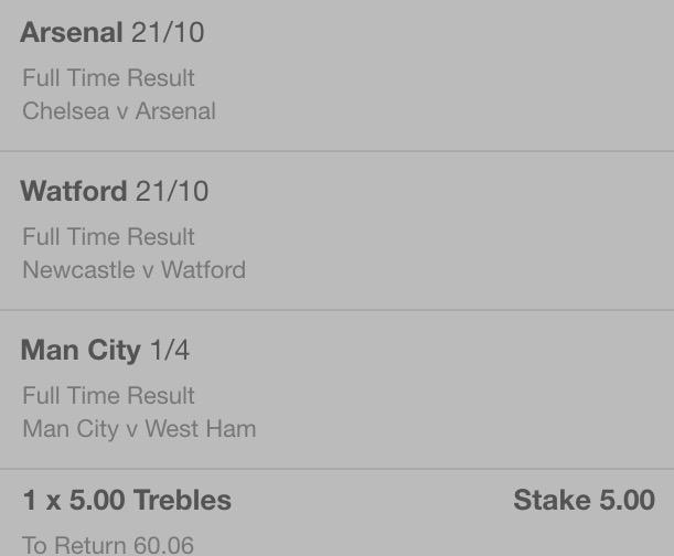 JustBetTips's tweet image. Today's premier league treble! #Arsenal #WatfordFC #MCFC