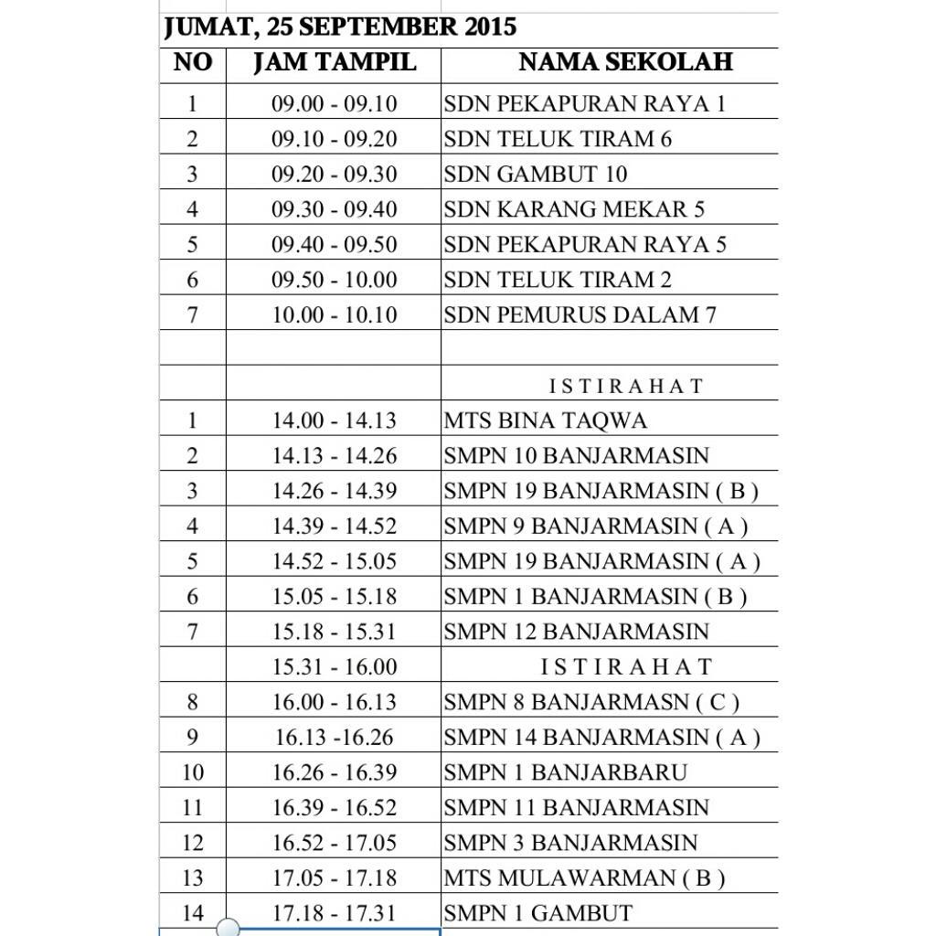 PasspendugaBJM's tweet photo. JUM'AT, 25 SEPTEMBER 2015
PERUBAHAN NO URUT dan WAKTU TAMPIL 

DIKARENAKAN SMAN 1 BANJARMASIN MENGUNDURKAN DIRI http://t.co/4rqrJjzr78
