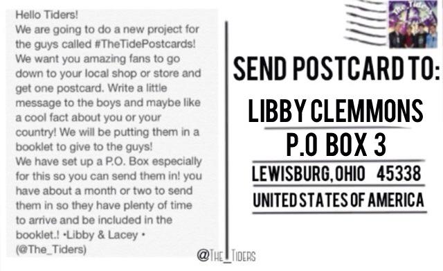 The_Tiders's tweet photo. HERE IT IS! The official edit for #TheTidePostcards !! 
THE ADDRESS TO SEND YOUR POSTCARDS IS ON THE RIGHT! 😊💕 http://t.co/3VBCgVce5C