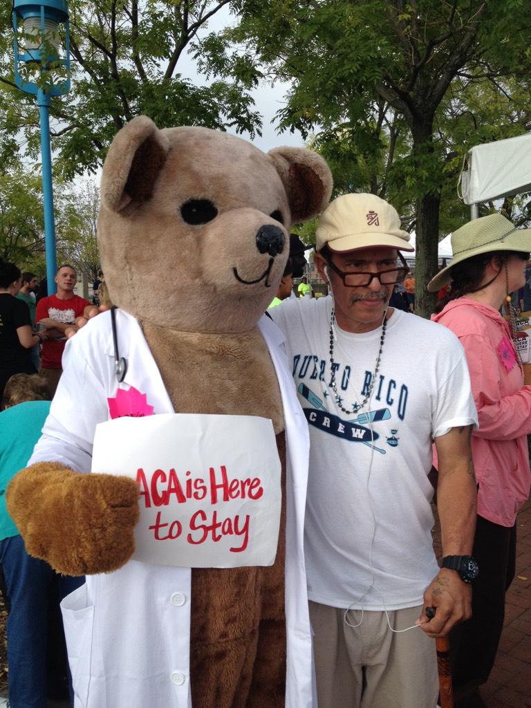 pahealthaccess's tweet photo. The #AffordableCareBear is cheering everyone on @ #recoverywalks2015!
#ACAisHereToStay. Sign: http://t.co/f3YUm5CdTL http://t.co/Yj6VRvwbOP