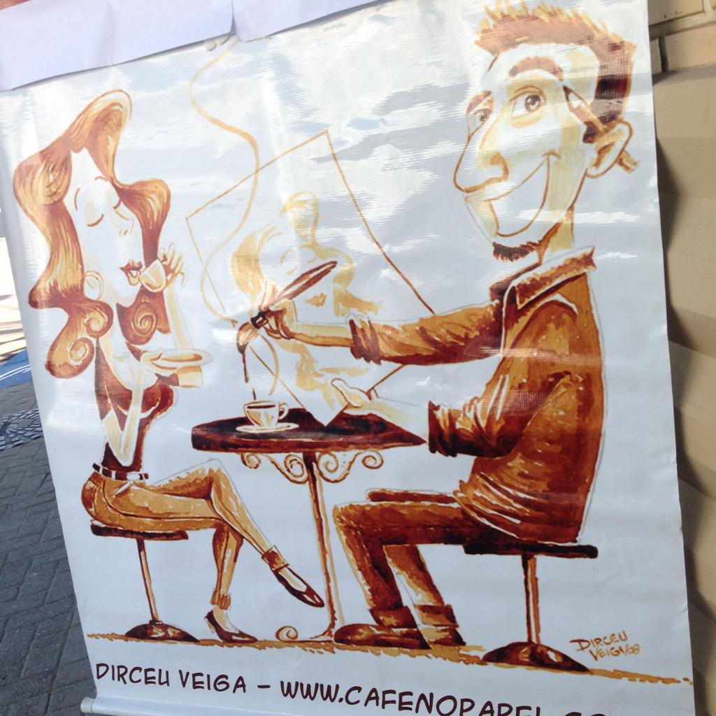 #coffeart Hj estou fazendo caricaturas ao vivo pintadas com café na inauguração da cafeteria Luigi Pietro em Curitiba