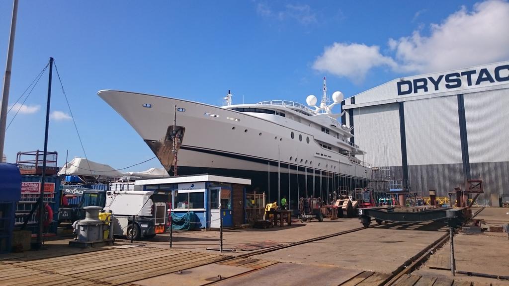 ship_lifter's tweet photo. #teamburgess @Lord_Sugar @BurgessMarine Lady A now land blocked and scaffolding go up to cover over for refit. http://t.co/A4ApDeS6uq