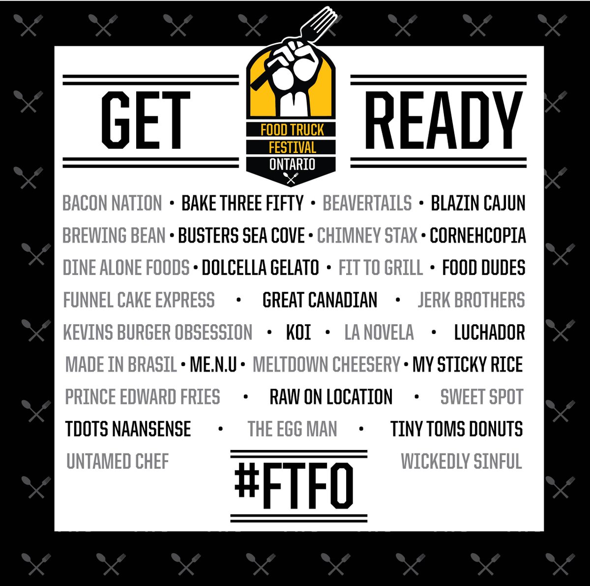Ready to eat like a Foodstar next weekend? RT if you are! #FTFO #OntarioFoodTrucks
