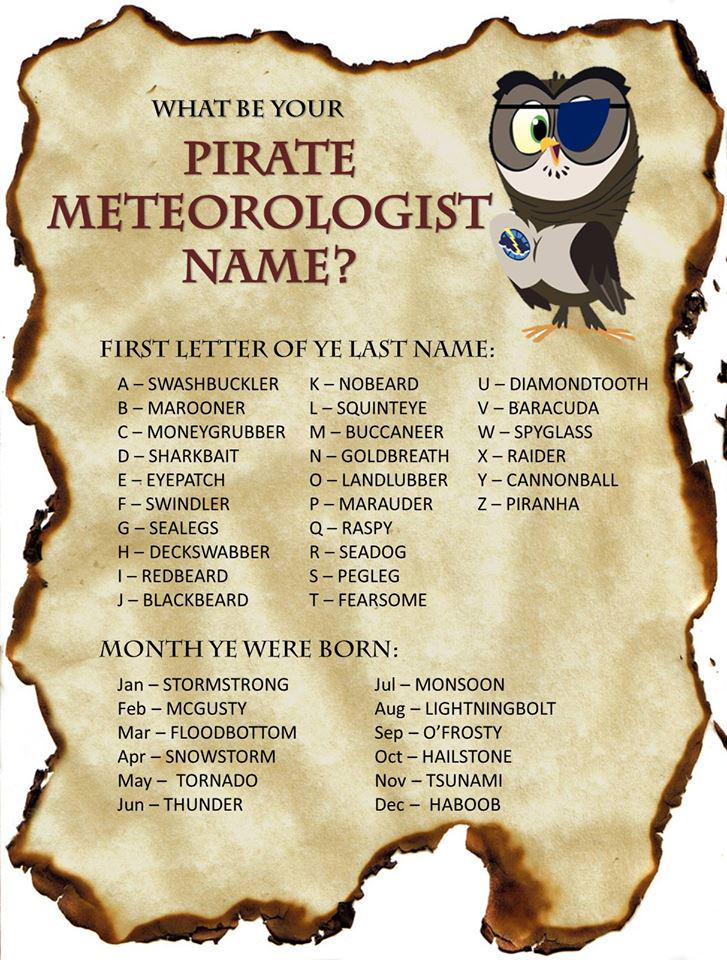 Nws Boise What Be Your Pirate Meteorologist Name Talklikeapirateday Http T Co 7nk5bseh9z