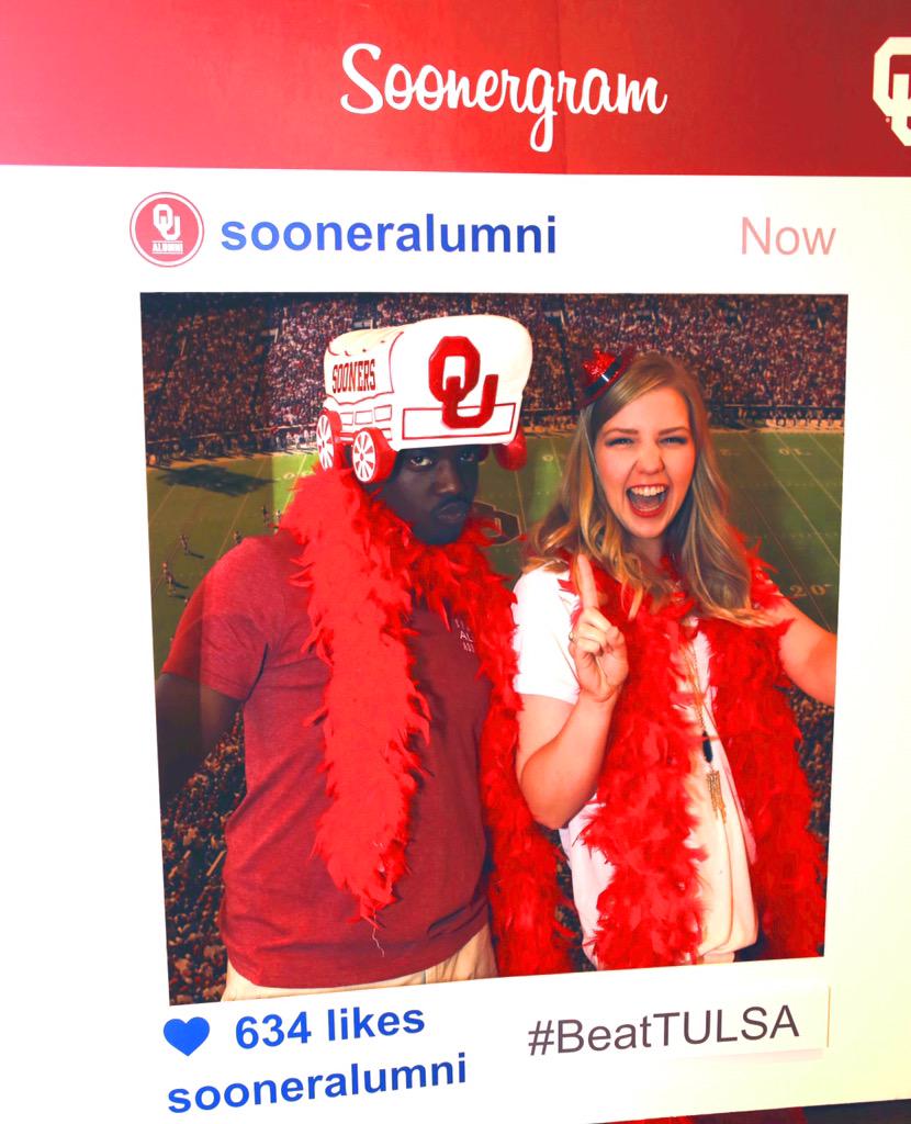 OU_Alumni's tweet photo. Picture yourself in our Soonergram! Every home football game in the Union! #BoomerBash #BeatTulsa http://t.co/xbtotGsFcc
