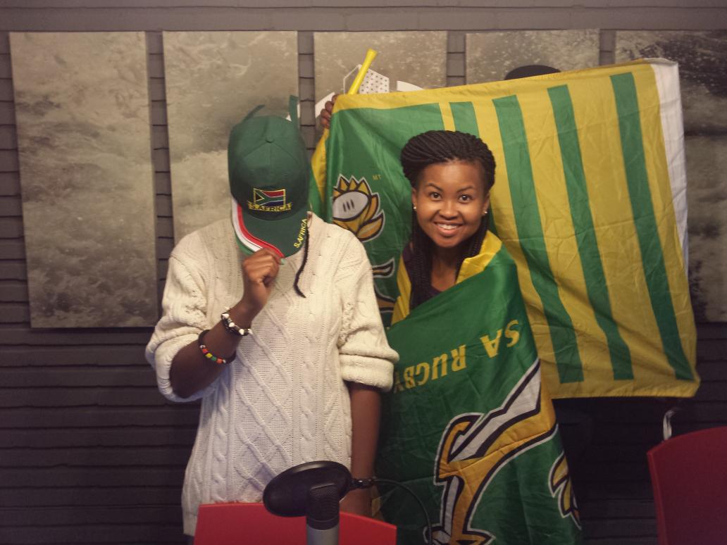 One_Mo_Time's tweet photo. Go #Bokke!!! the @One_Mo_Time  show loves you and we're behind you 💯#RWC2015 #GameOn cc @_LuckyRadio http://t.co/x4sFaP3CIE