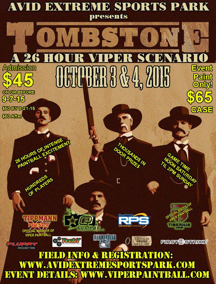 Tippmann's tweet photo. #Viper Paintball "Tombstone" at #AvidExtremeSportsPark. Come on out and play Oct 2nd - 4th #AkimboAssassin #Reaper http://t.co/yYmLI87rzb