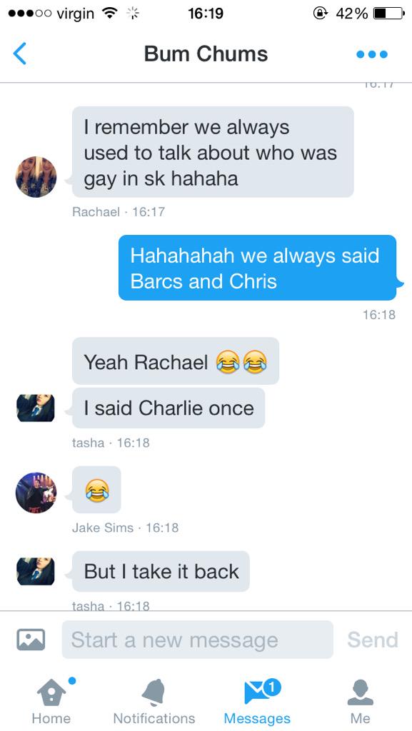 WWJakeSims_'s tweet photo. Jake DM'd the group chat Bum Chums today😂 (via @Latasha_kx and @TheVampsColleen) http://t.co/CkRFFaBXKL