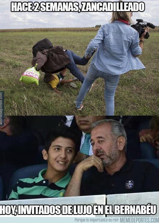 AlphaXXXVI's tweet photo. Por un zancadilla le dan trabajo, casa y entrada gratis para ver el Madrid - Granada. Pero a los españoles, ni agua. http://t.co/pOau7FEBN4