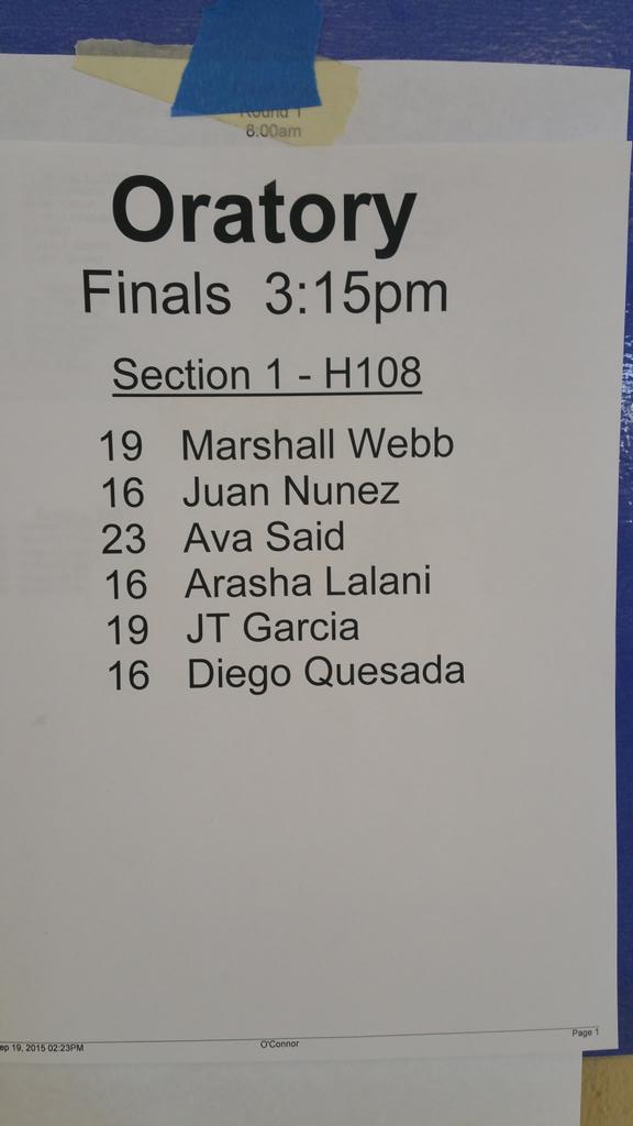wcinterp's tweet photo. O'Connor Tournament Oratory Finals. Congrats, Ava! Speak up! @ilovemychargers #WCInterp http://t.co/XOn13xligT