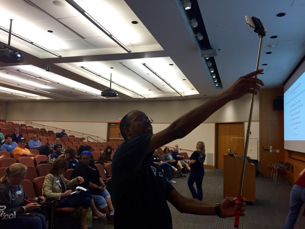 content_camp's tweet photo. @movie_pundit testing out his new selfie stick raffle prize #ccpc15 http://t.co/nataWG23v8