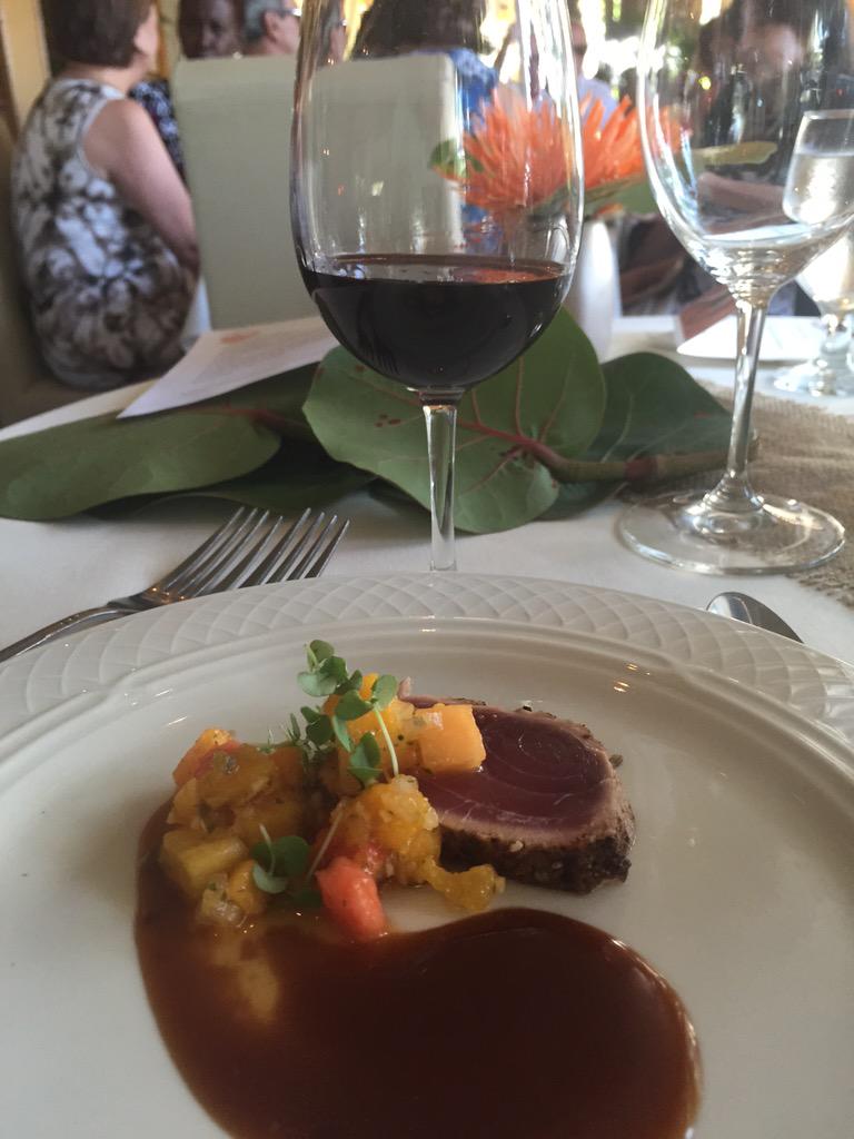 Seared tuna with spiced tropical fruit chutney paired with <a href="/CrossBarnWinery/">Crossbarn Winery</a> cab sav #wine #foodie #foodblogger