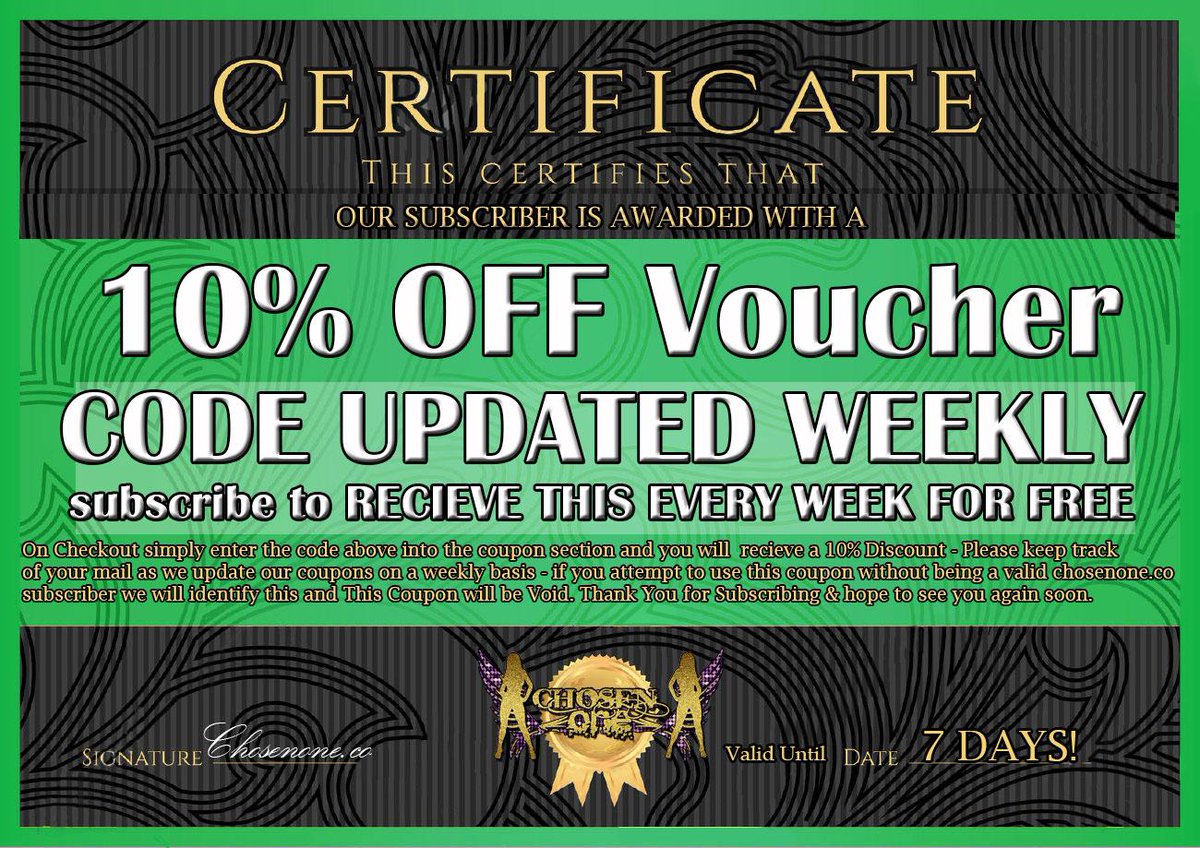 ChosenOneUk's tweet photo. SUBSCRIBE TO OUR WEBSITE AND RECEIVE THIS 10% OFF COUPON DIRECTLY IN YOUR EMAIL EVERY WEEK. EXCLUSIVE TO SUBSCRIBERS! http://t.co/oo8JwjO20f