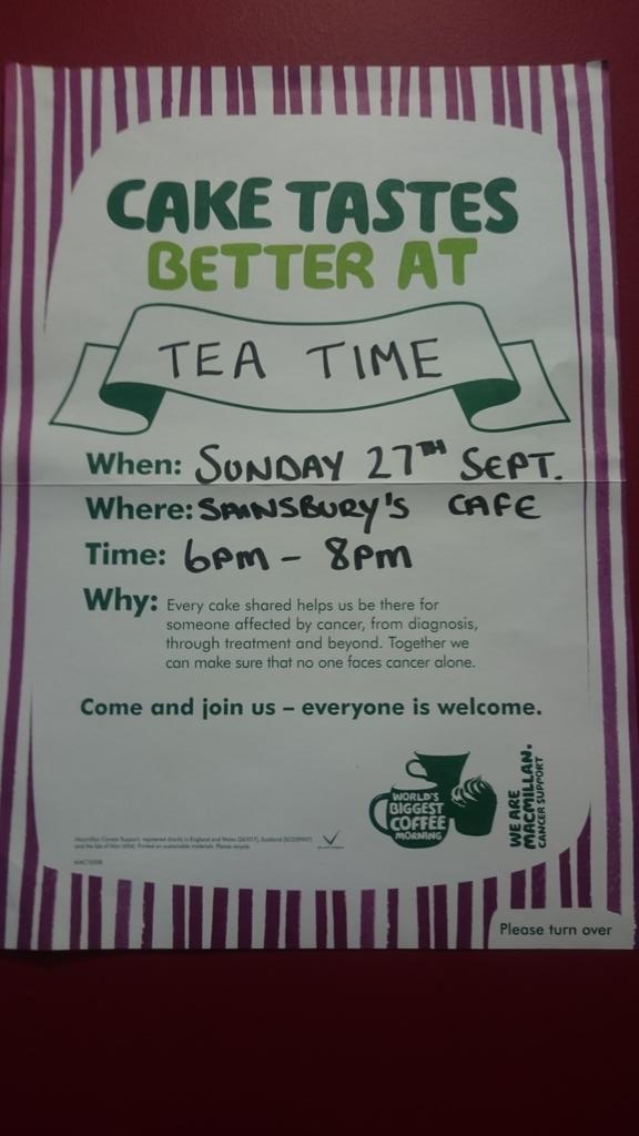 robins_becky's tweet photo. Join us in Sainsburys Livingston for an amazing cause @MacmillanScot @ManagerAllen #yummy#cakes http://t.co/M0IchH00Nd
