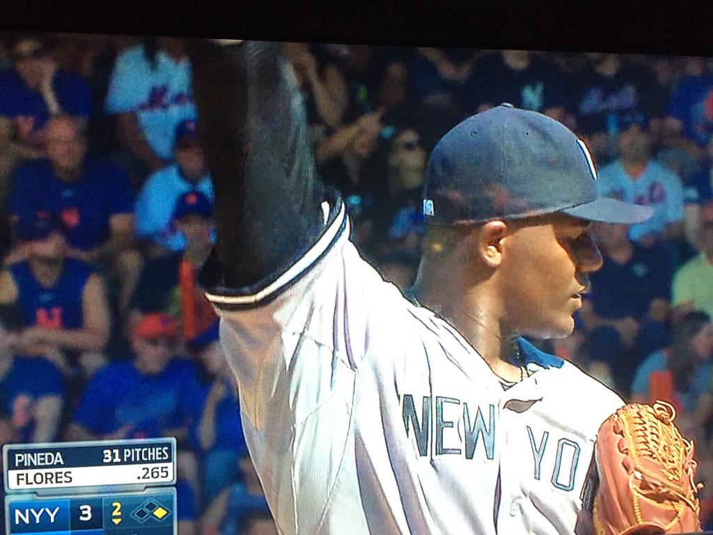 botrytised's tweet photo. @Mets @MetsMerized @The7Line @metsblog @Yankees Pineda cheating w #pinetar AGAIN #SubwaySeries http://t.co/BfSUwqQkEJ