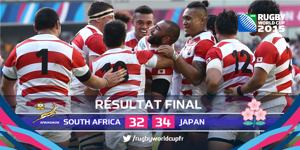 RugbyWorldCupFR's tweet photo. INCROYABLE !! #JPN bat #RSA en match d'ouverture de la Poule B #RSAvJPN http://t.co/zKNg0sRw9Z