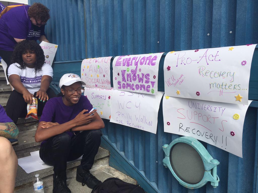 vmooremcr's tweet photo. Social Workers fight to promote access to recovery &amp; end stigma! #everyoneknowssomebody @WCUPhilly #RecoveryWalks2015 http://t.co/O7STJlV6OF