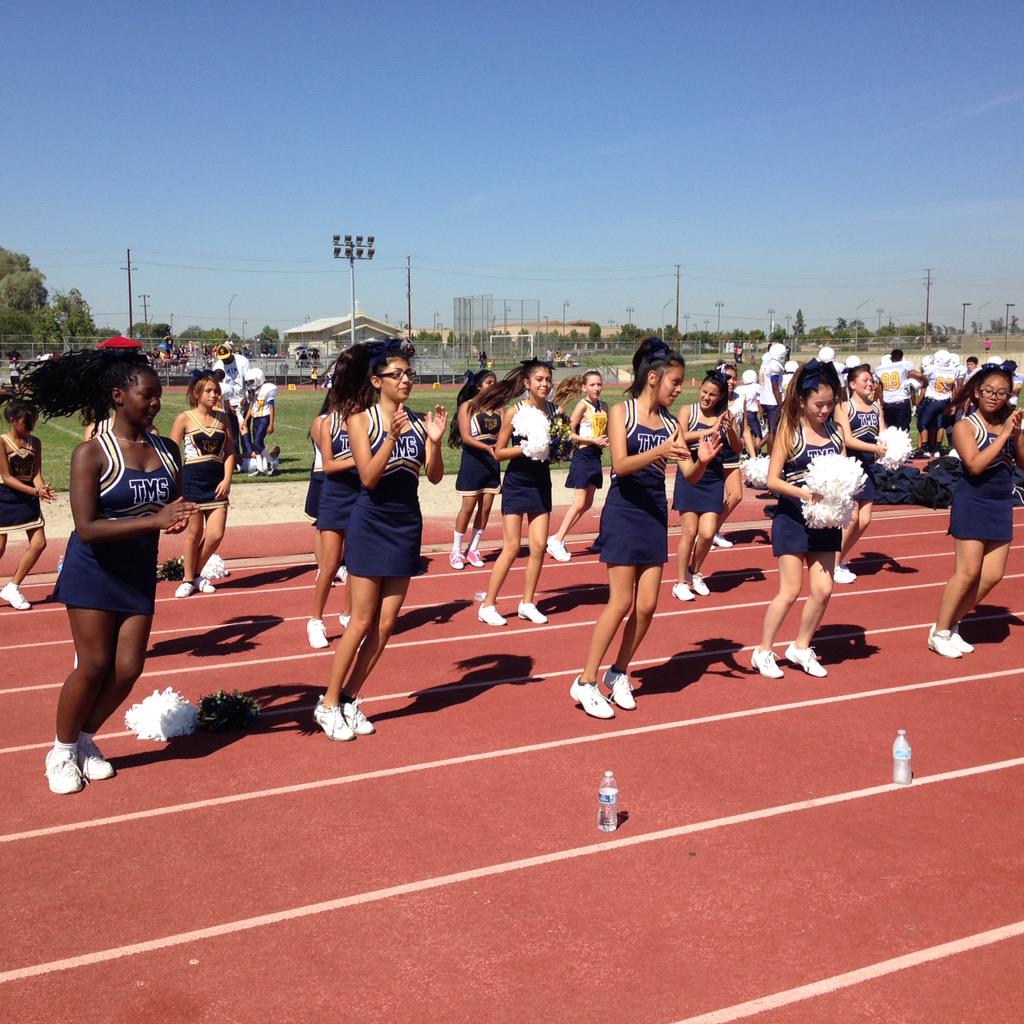 Cheer squad pumping the crowd up for today's game.