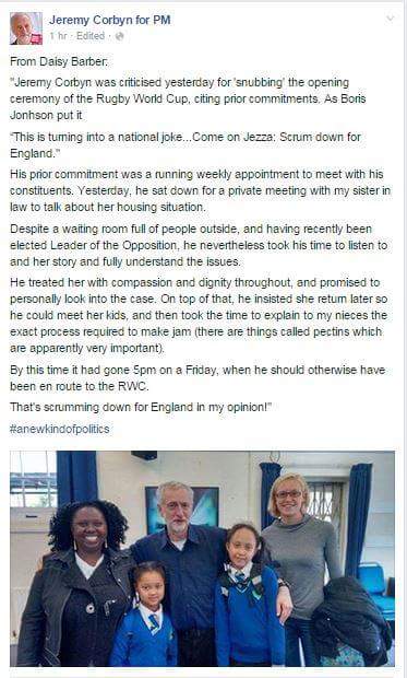 ForTheMany2020's tweet image. Daisy Barber one of @jeremycorbyn constituents on criticism of Jeremy "snubbing" the opening of the Rugby World Cup