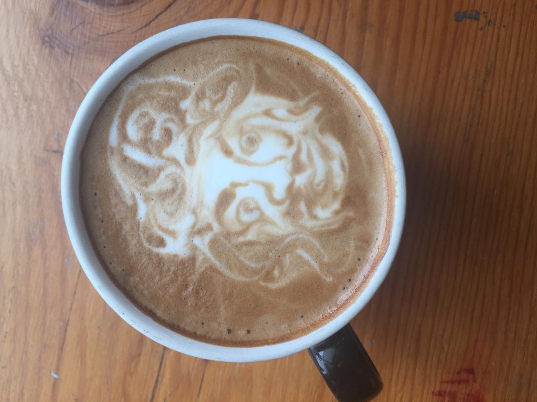 Go seahawks!  Our fabulous barista did this awesome portrait of #beastmode #marshawnlynch #seahawks