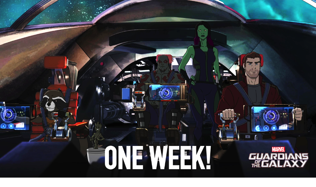 DisneyXD's tweet photo. One week until the #Marvel #GuardiansOfTheGalaxy premiere! Check it out next Saturday at 9:30p. http://t.co/EViGnjrb7G