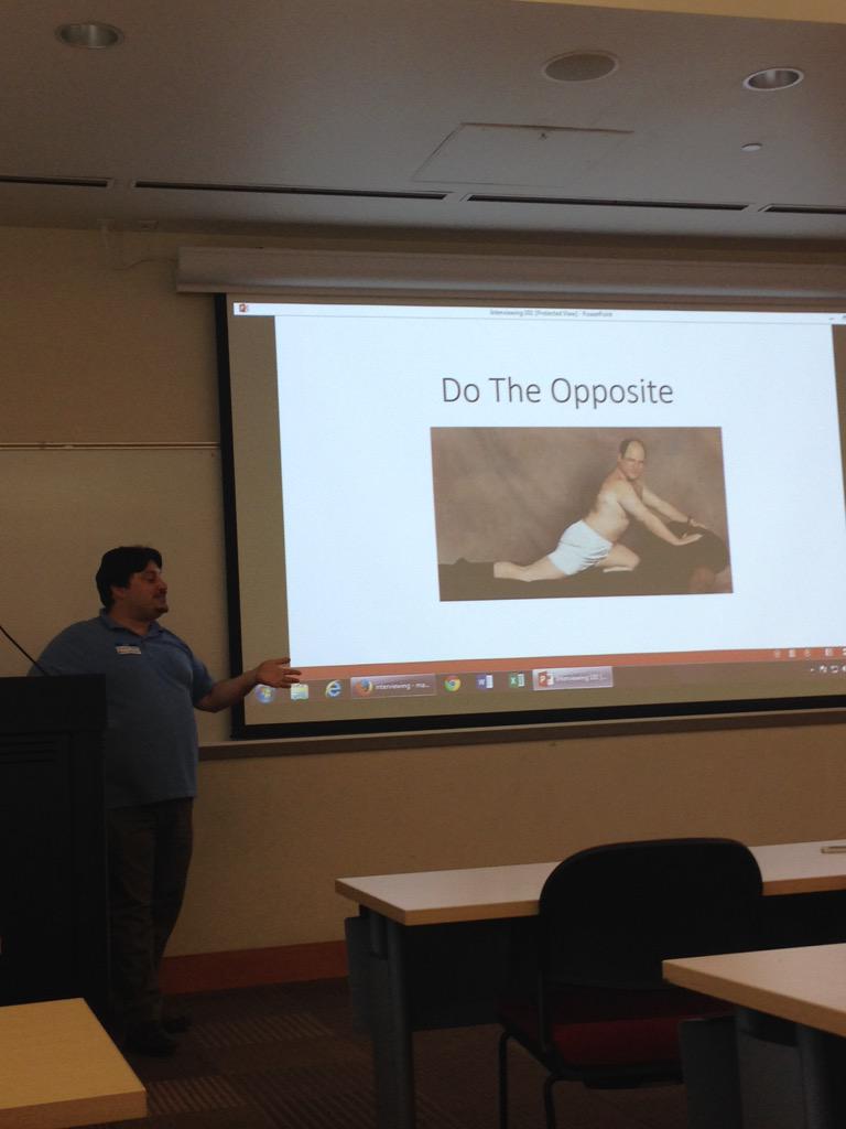 50onRed's tweet photo. When a workshop about interviewing casually references Seinfeld, we couldn't be more about it. #georgecostanza http://t.co/AqyzUpTQDl