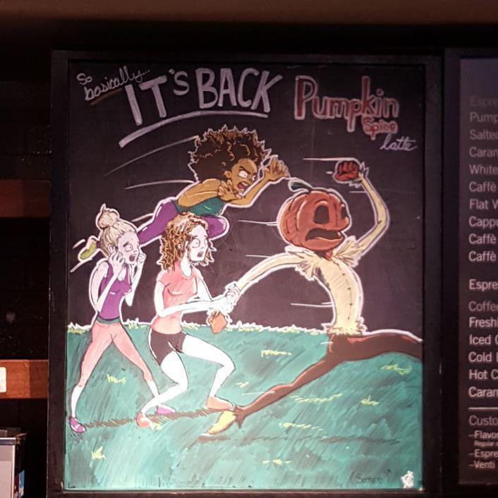 McLeod919's tweet image. Chalk art has invaded the Peace Street Starbucks. How very @sparkconner of them. #sparkconX