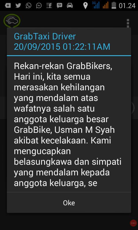 ngeGrabBike's tweet photo. Ats nma pribadi jg srta mwkili sgnap kluarga #SinggihPrayitno Trut brduka ats brpulangnya Kwan sperjuangn. #grabtaxi http://t.co/aUjWXMKiLe