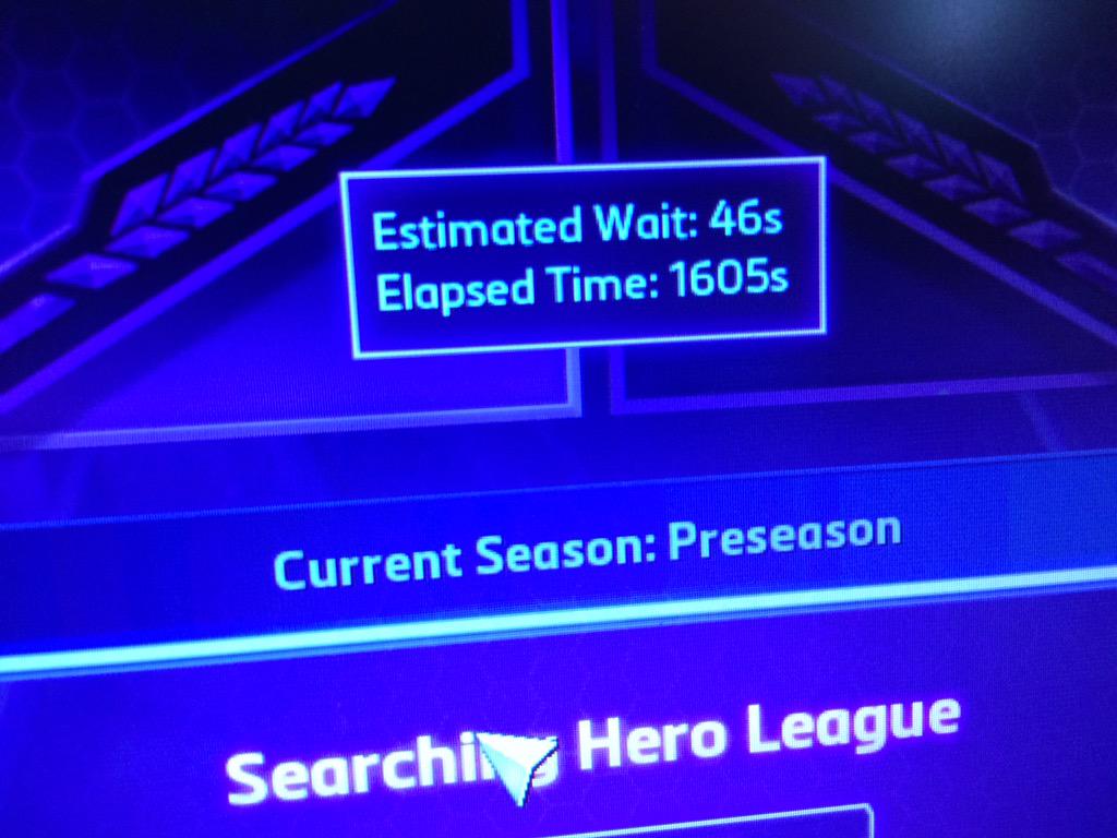 brendant22's tweet photo. That wait time! @BlizzHeroes Think you need to adjust your estimates. This wait time is ridiculous.#slow #hots http://t.co/gffDn2aXRQ