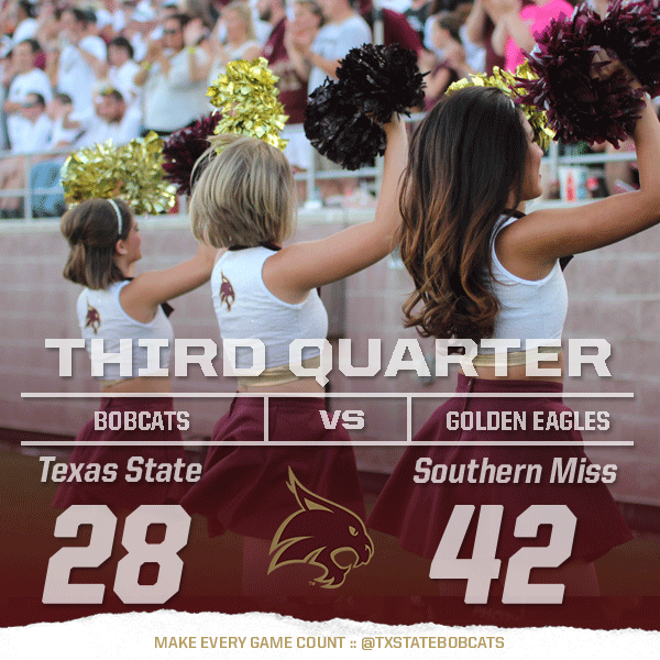 TxStateBobcats's tweet photo. At the end of the 3rd, #TXST - 28 #USM - 42.
#USMvsTXST #TXSTWHITEOUT http://t.co/59nt65e5O1