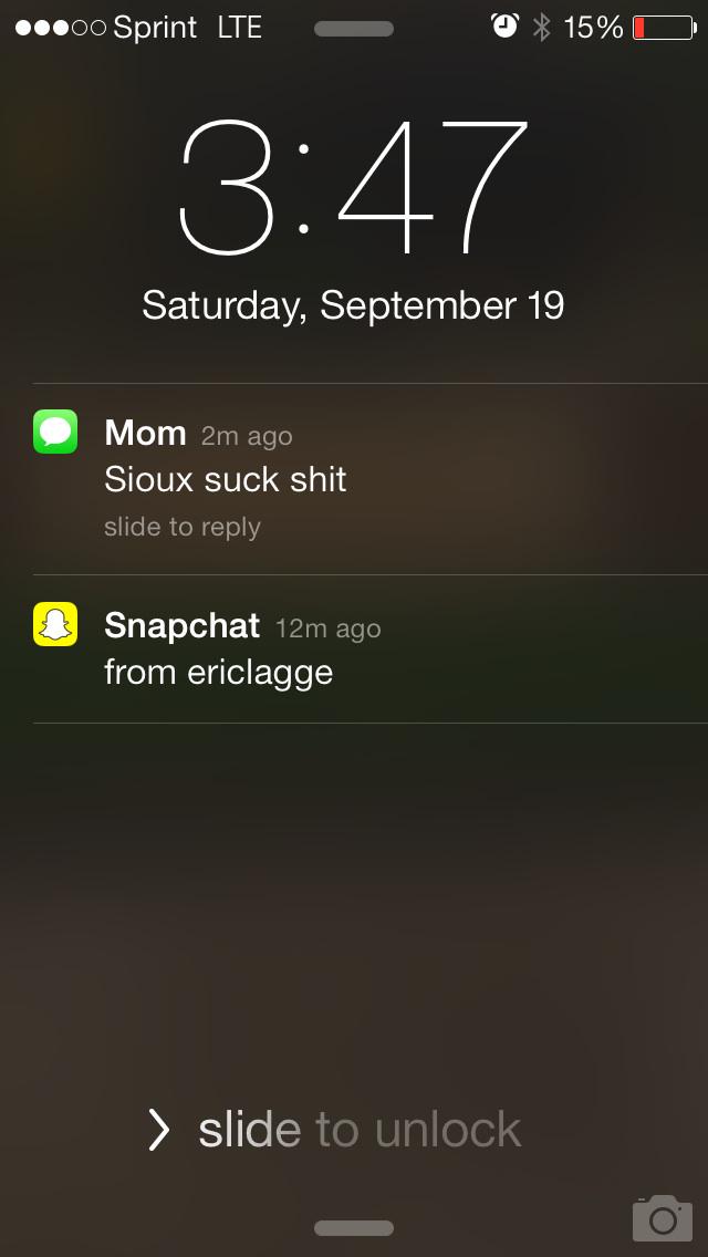Noodleman12's tweet photo. Mom knows Sioux suck shit!! #GoBison http://t.co/8FqgnCMuv4