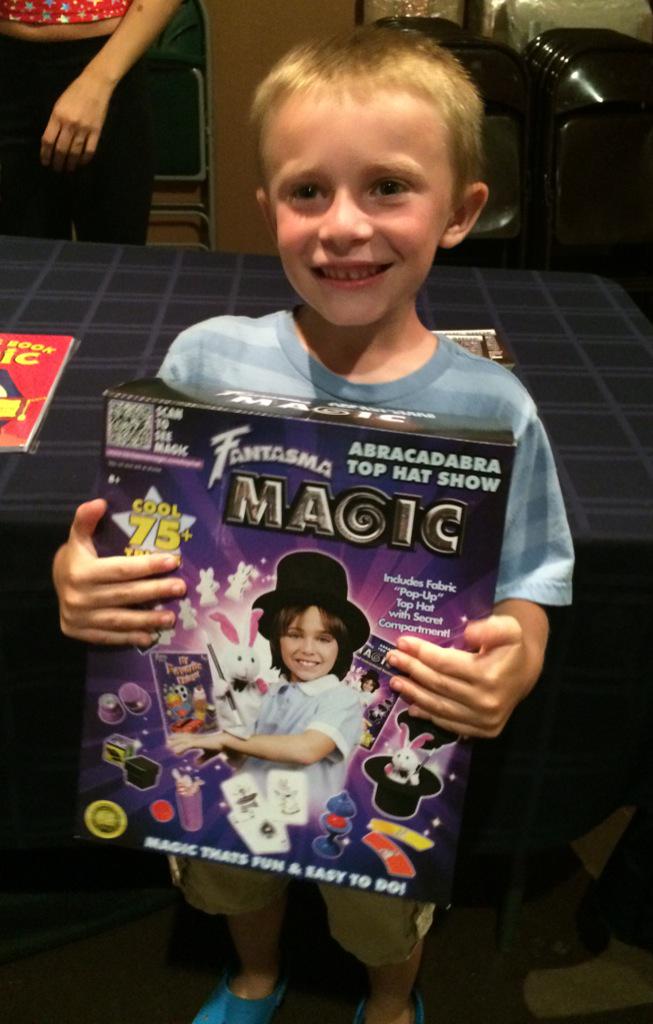 MommyUnj's tweet image. I can't believe it! My boy won the #magickit tonight @TheGrowingStage Season Kick-Off #MagicShow!